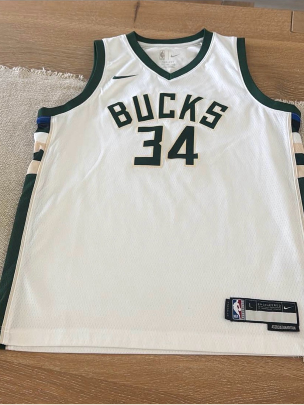 Nike White & Dark Green Milwaukee Bucks Jersey #34